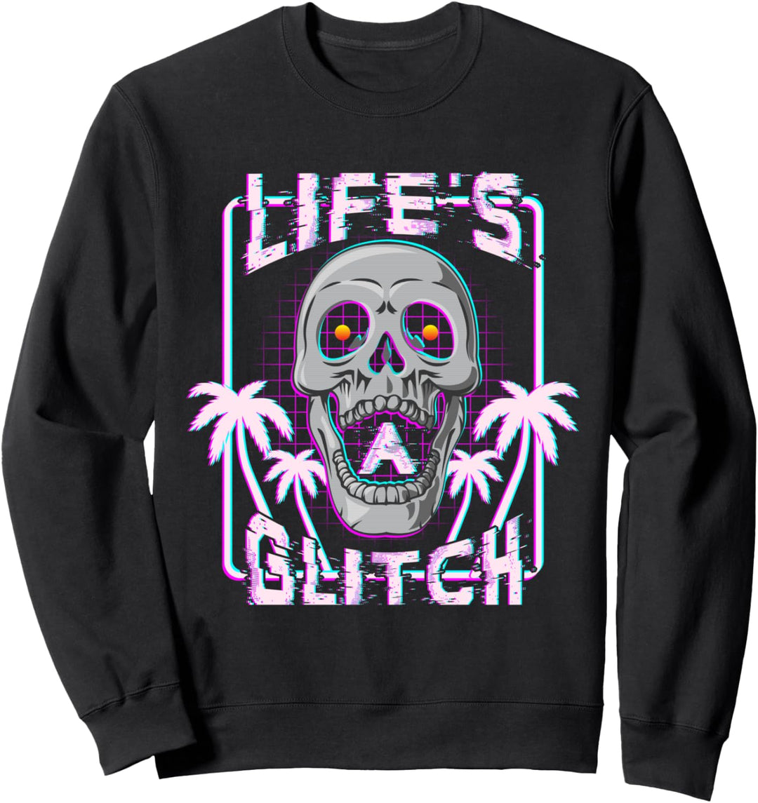 Life's A Glitch Skull & Palm Tree Synthwave Retro Streetwear Sweatshirt