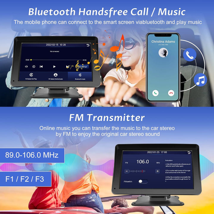 Hodozzy Wireless Carplay Android Auto Tragbarer Bildschirm, 7 Zoll Touchscreen mit AirPlay/Mirror Li