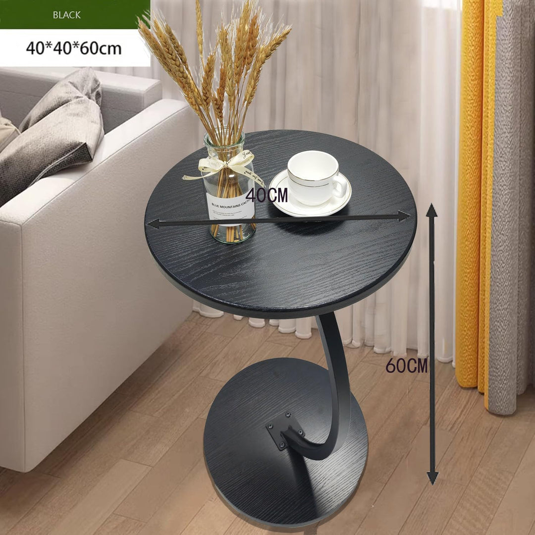 johgee Beistelltisch Holz Schwarz, Couchtisch Holz, C-förmige Stütze, Tischplatte Durchmesser 40cm,