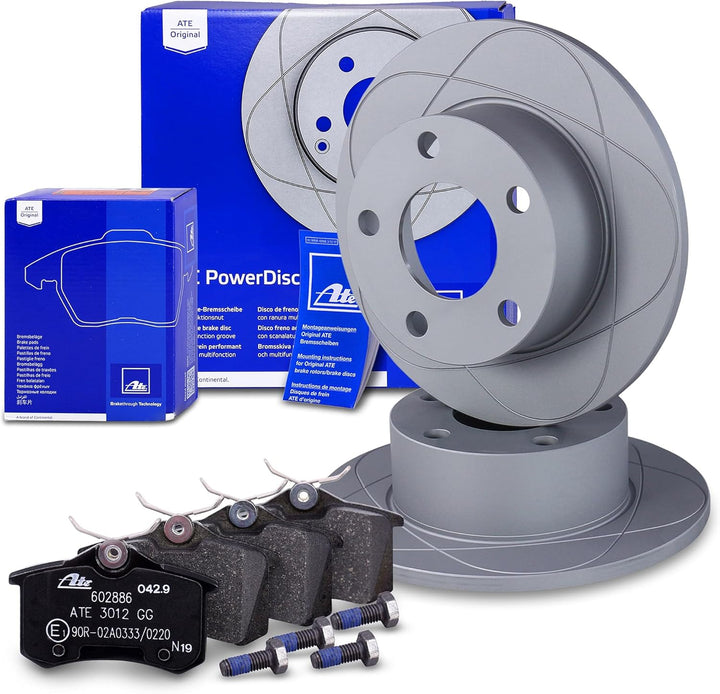 ATE Bremsenset Hinterachse inkl. Power Disc Bremsscheiben Hinten Ø 245 mm Voll und Bremsbeläge Hinte