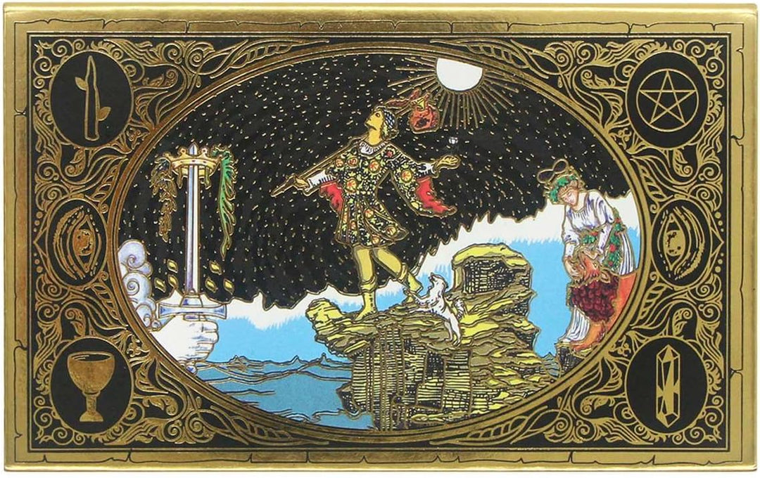 GIBZ Vintage Original Design Tarot Karten, 78 Stück Schwarz Goldfolie Tarot Deck Set, mit Guide Buch