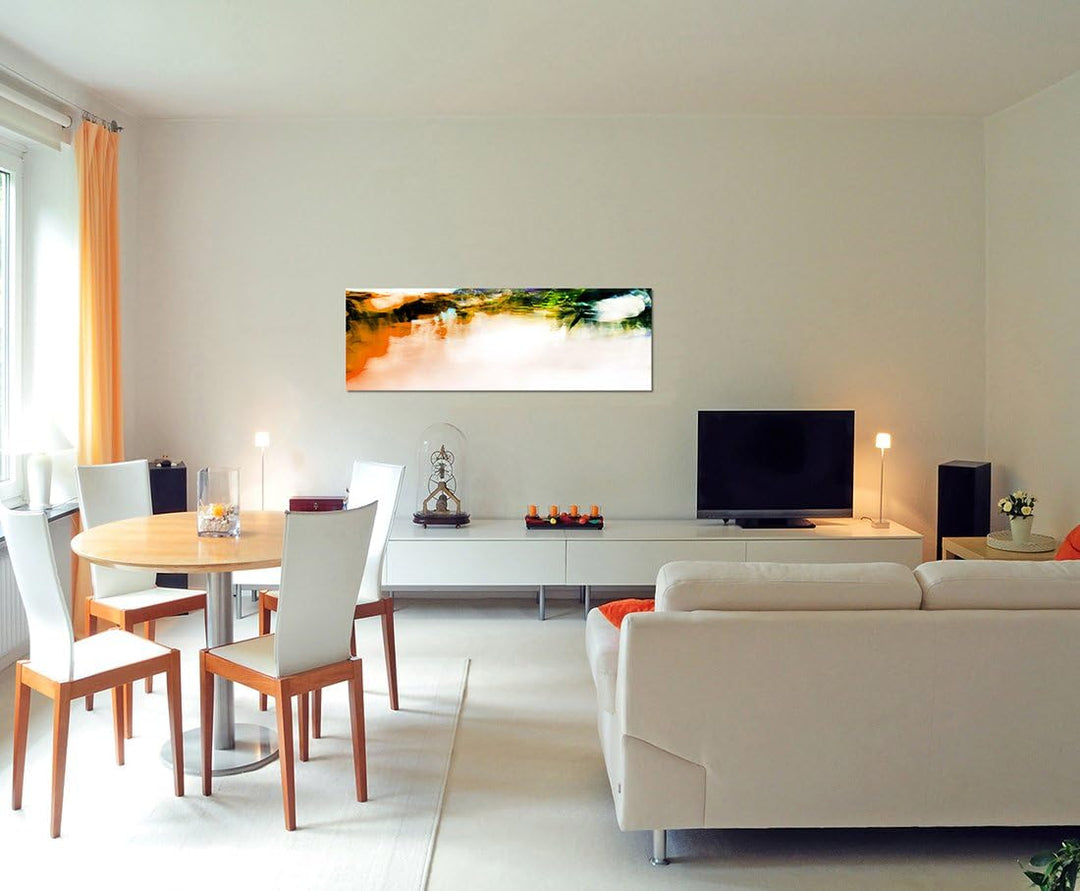 Paul Sinus Art Panoramabild auf Leinwand und Keilrahmen 150x50cm Menschen Stadt verschwommen abstrak