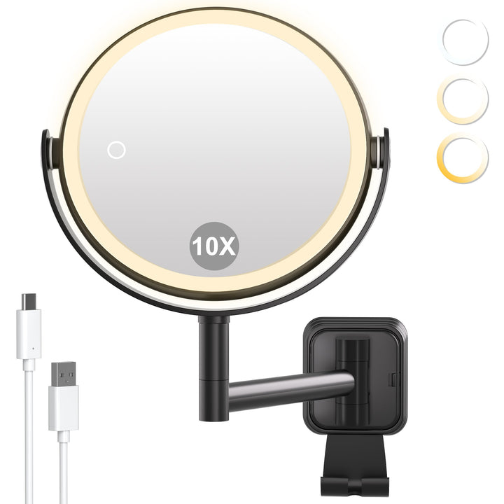 AIMAX Kosmetikspiegel mit Beleuchtung, 2000mAh Wiederaufladbarer Wandspiegel mit 1X &amp; 10X Vergrösser