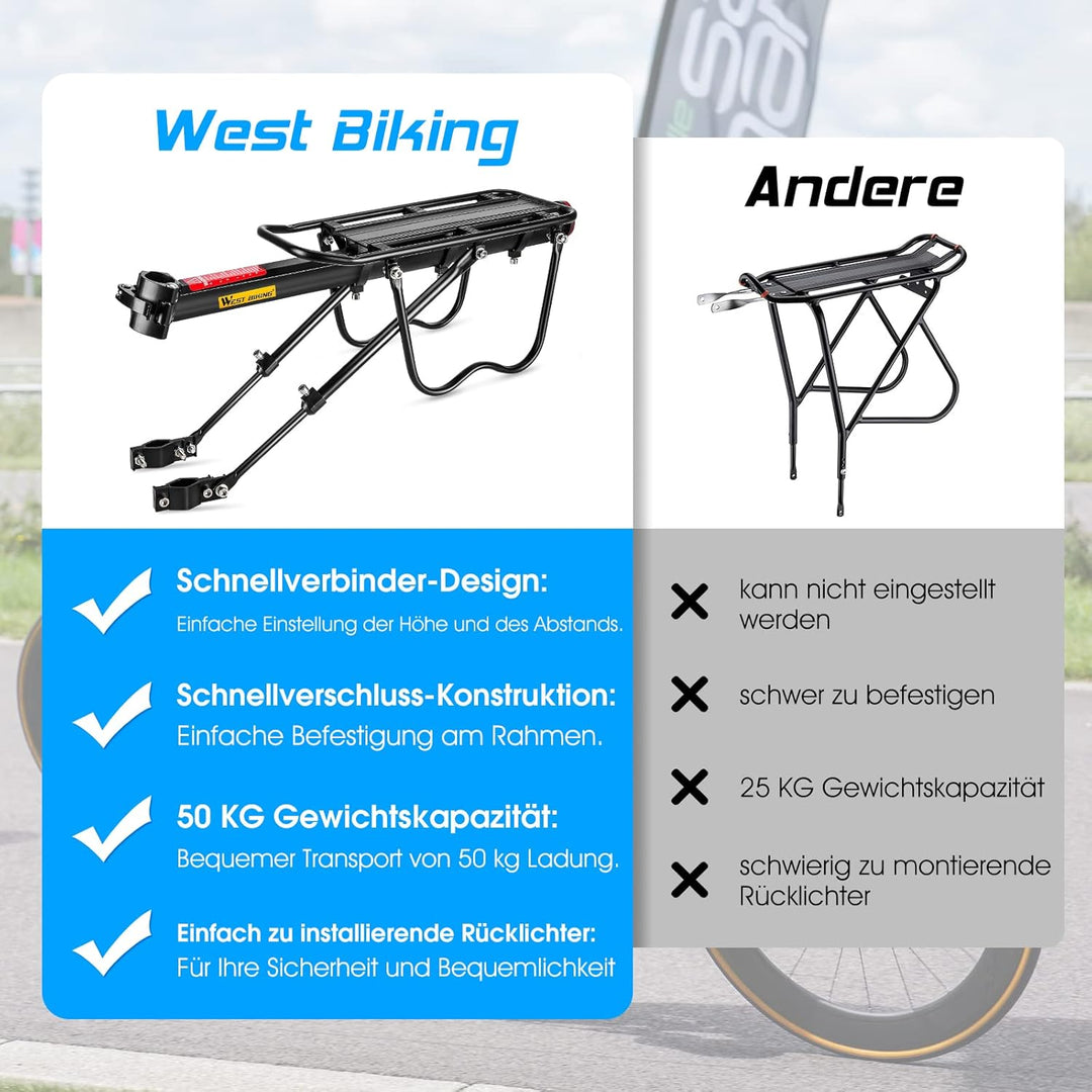 West Biking Gepäckträger Mountainbike - Stabiler Fahrrad Gepäckträger Robust MTB Gepäckträger Alumin