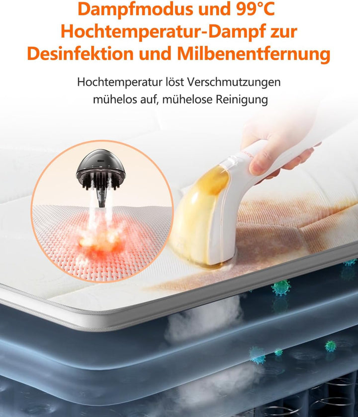 uwant B200, Polsterreiniger Gerät, 1900W | Dampft, Schrubbt und Saugt | Für Teppiche, Sofas, Vorhäng