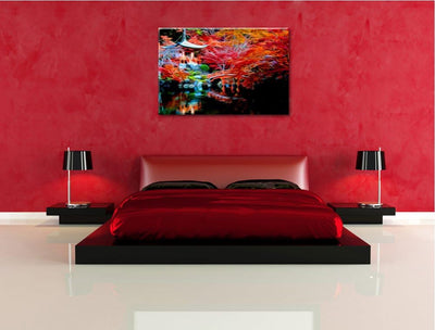 Dark Chinesischer Tempel, Bild auf Leinwand, XXL riesige Bilder fertig gerahmt mit Keilrahmen, Kunst