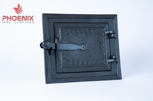 Gusseiserne Ofentür mit Riegel - 25,2 x 21,5 cm – Brotofentür - Pizzaofentür - Steinofentür - Kamino