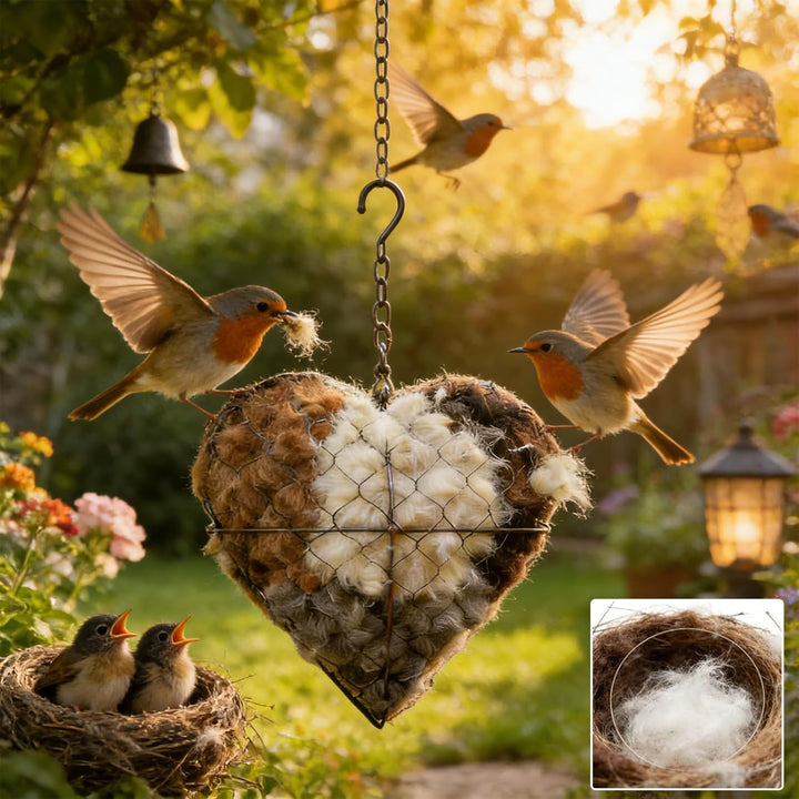 KEAGAN Vogelnistherz Handgefertigtes Faser-Vogel-Nestherz Naturwolle, 1 herzförmiger Kolibri-Nistpla