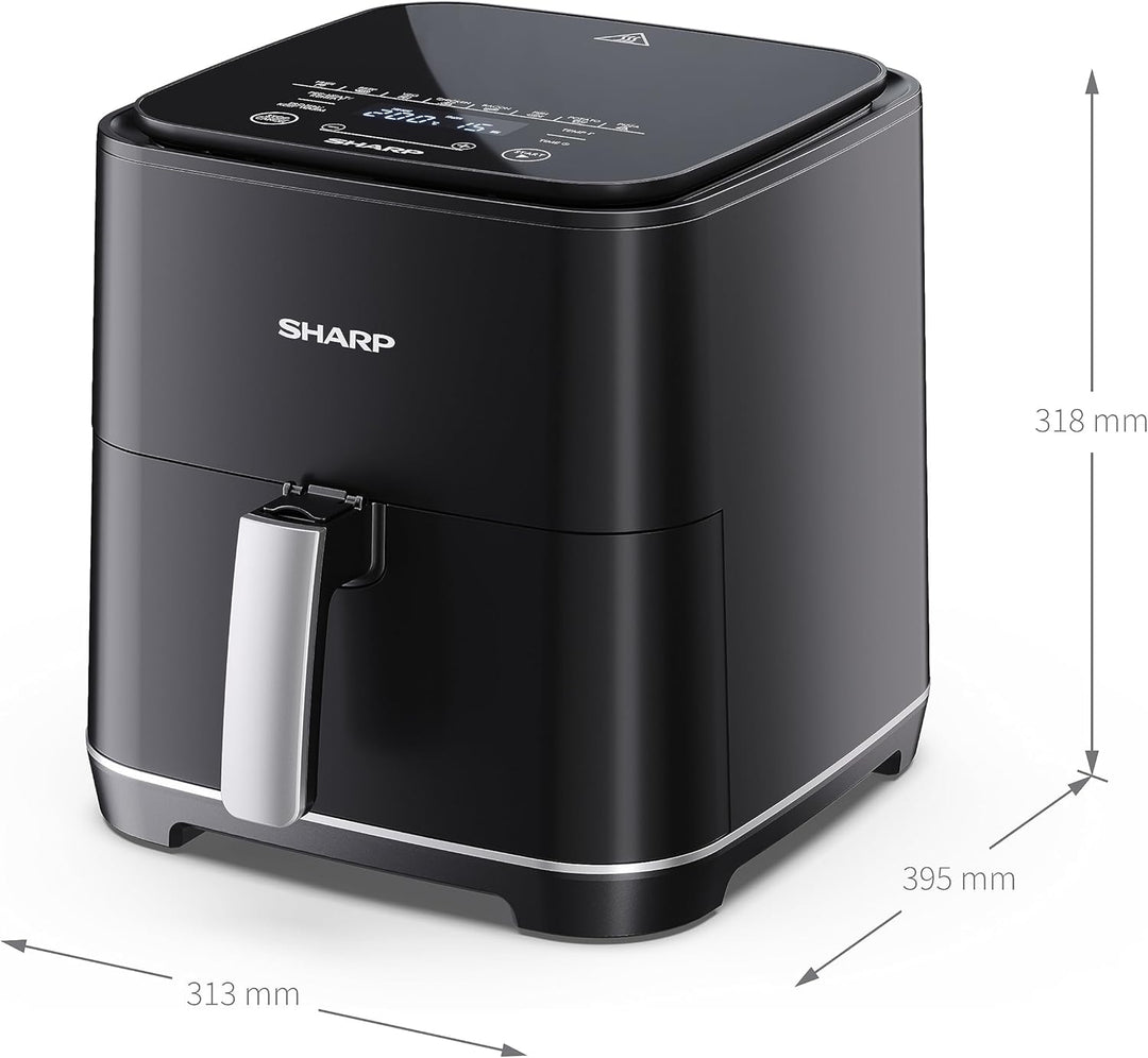 SHARP AF-GS552AE-B Heissluftfritteuse 5,5L mit digitaler Steuerung – Touchdisplay Funktion, 8 Progra