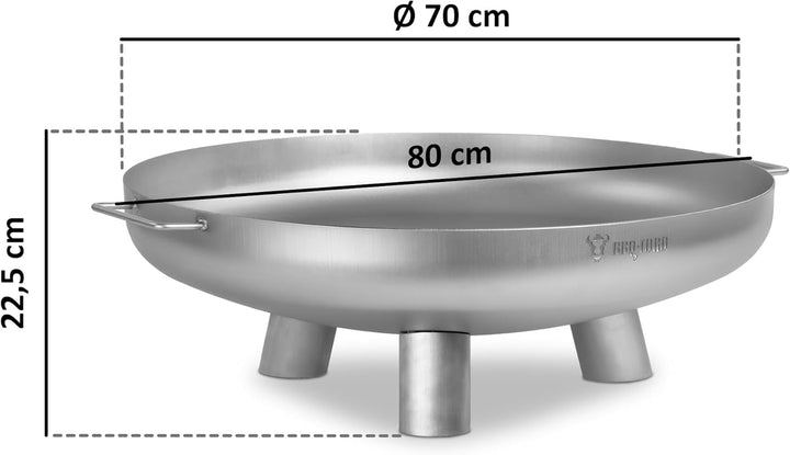 BBQ-Toro Edelstahl Feuerschale Ø 70 cm | Silber | Outdoor Feuerstelle mit DREI Standbeinen und Zwei