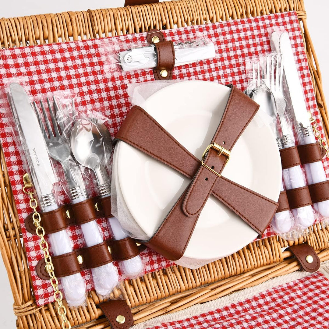 EIRONA Willow Hamper Picknickkorb für 4 Personen mit isoliertem Kühlfach und wasserdichter Decke, Be