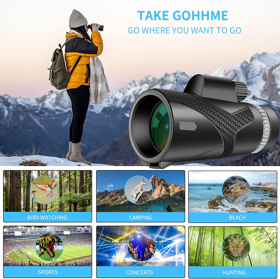 GOHHME 12 X 50 HD Monokular Teleskop, Monokulare Fernrohr Erwachsene mit Smartphone-Halter und Upgra