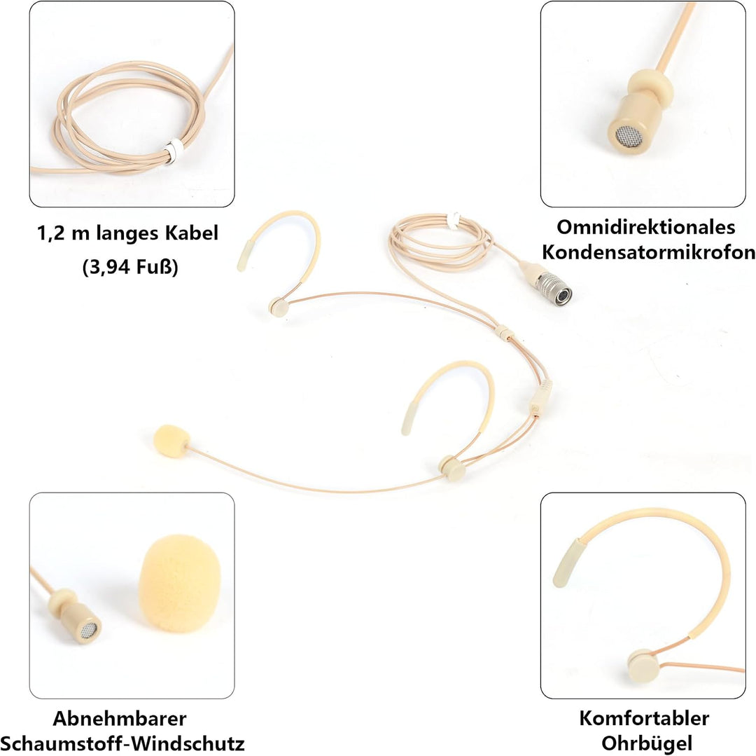 Kabelgebundenes Headset-Mikrofon, Doppeltes Over-Ear Kondensator-Kopfbügelmikrofon kompatibel mit Au