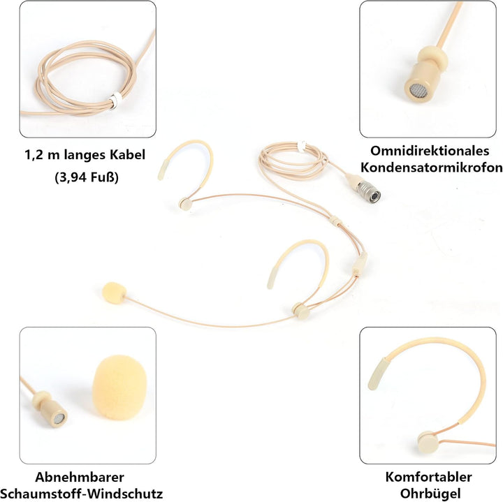 Kabelgebundenes Headset-Mikrofon, Doppeltes Over-Ear Kondensator-Kopfbügelmikrofon kompatibel mit Au