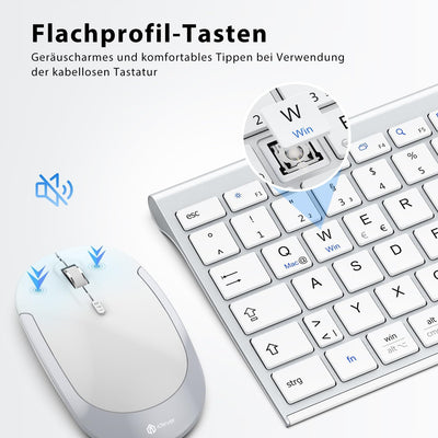 iClever kabellose Tastatur und Maus Set, 2.4G kabellose Tastatur und Maus, USB-C wiederaufladbar, Or