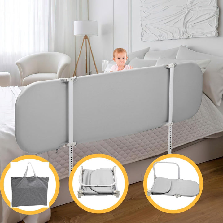Fiqops Bettgitter 180CM Rausfallschutz Bett Reise,Faltbarer Bettschutzgitter für Kinder 18 Monaten b