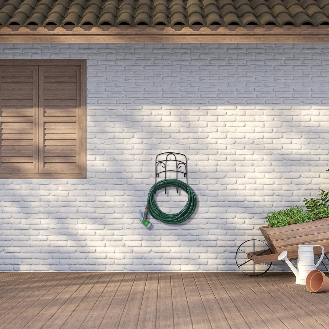 Relaxdays Schlauchhalter Wand, für 38 m 5/8'' Schlauch, Gartenschlauchhalterung, Metall Wasserschlau