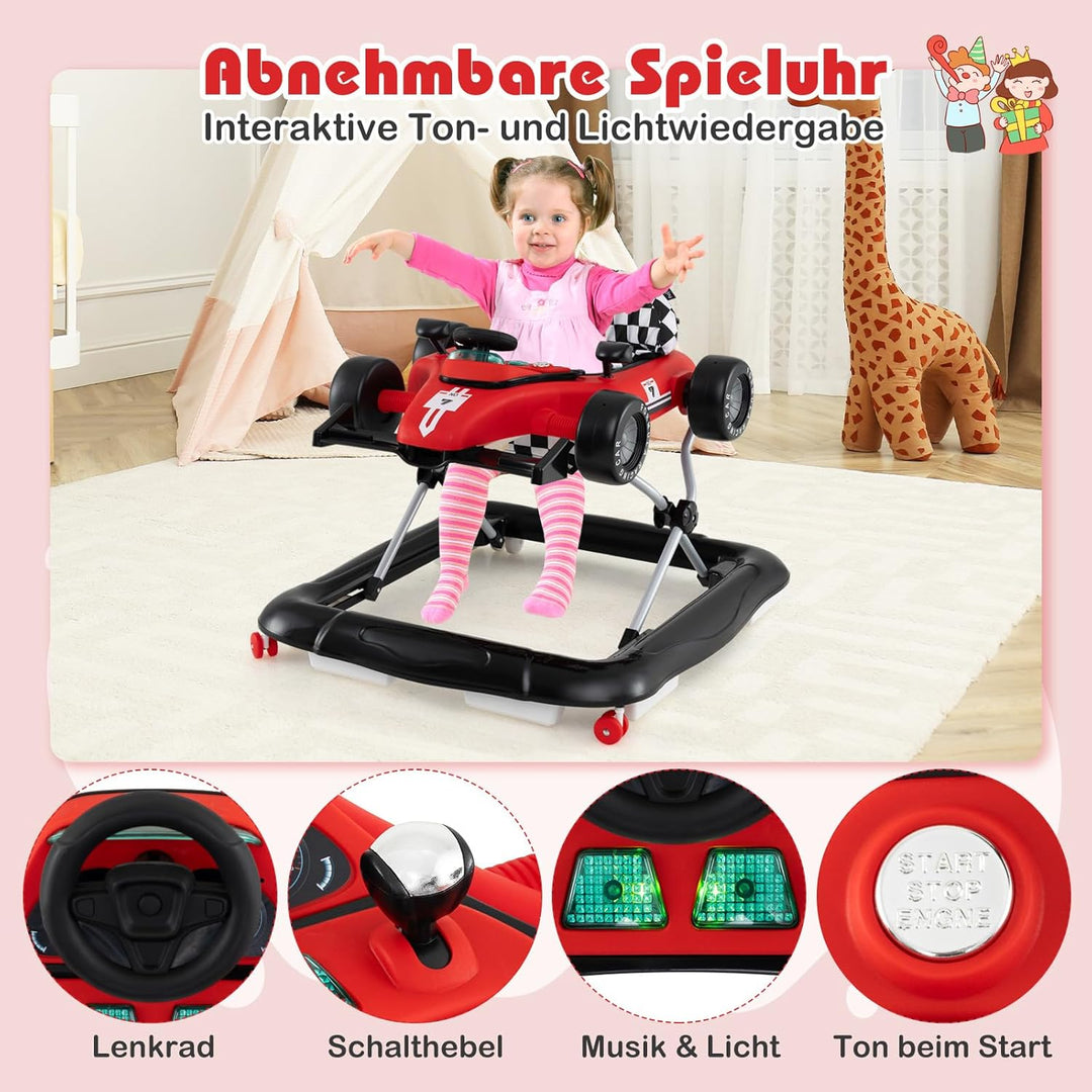 COSTWAY 4 in 1 Lauflernhilfe, Lauflernwagen klappbar mit einstellbarer Höhe, Baby Walker Autoförmig