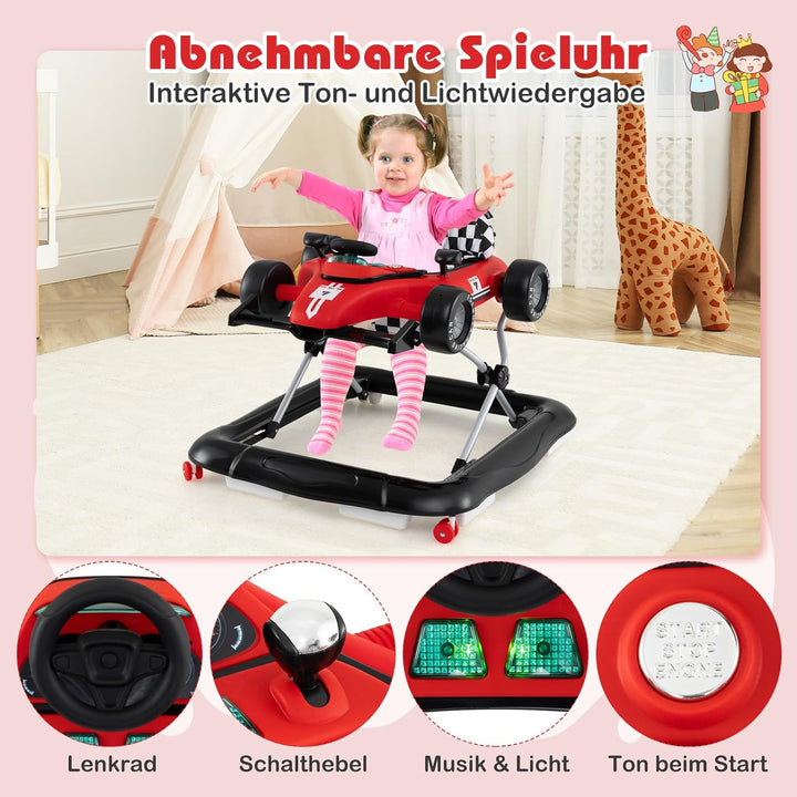 COSTWAY 4 in 1 Lauflernhilfe, Lauflernwagen klappbar mit einstellbarer Höhe, Baby Walker Autoförmig