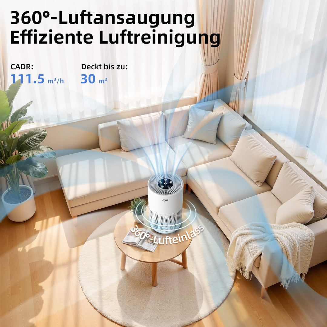 Luftreiniger für Schlafzimmer und Zuhause, leiser H13 HEPA-Luftreiniger mit 3-stufigem Filter, 3 Ges