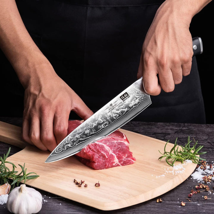 SHAN ZU Damastmesser Kochmesser 67 Schichten Damaststahl Küchenmesser mit G10 Griff 20CM - PRO Serie