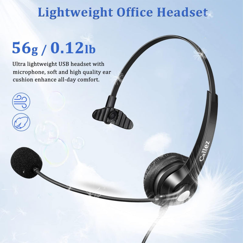 USB Headset mit Mikrofon, Mono PC Headset mit Mikrofonarm und Inline-Steuerung, Noise Cancelling PC