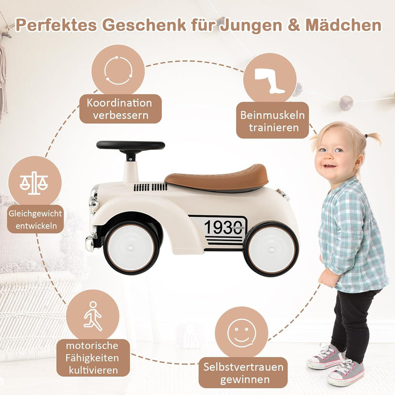 COSTWAY Rutschauto, Rutscherfahrzeug mit Stauraum & Kippschutz, Kinderfahrzeug mit Lenkrad & Sound,