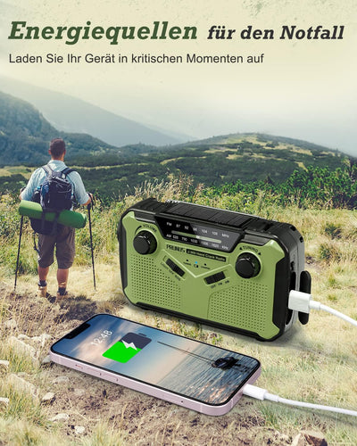 PRUNUS J-369 Kurbelradio FM/AM Mittelwellenradio, Radio Batteriebetrieben, Radio Kurbel Notfall mit