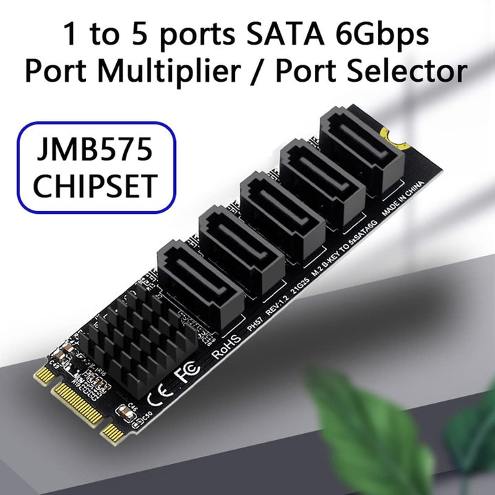cablecc NGFF Key B+M auf SATA 3.0 6Gbps 5 Ports Adapter Konverter Port JMB575 2280 B+M-Key to 4SATA,