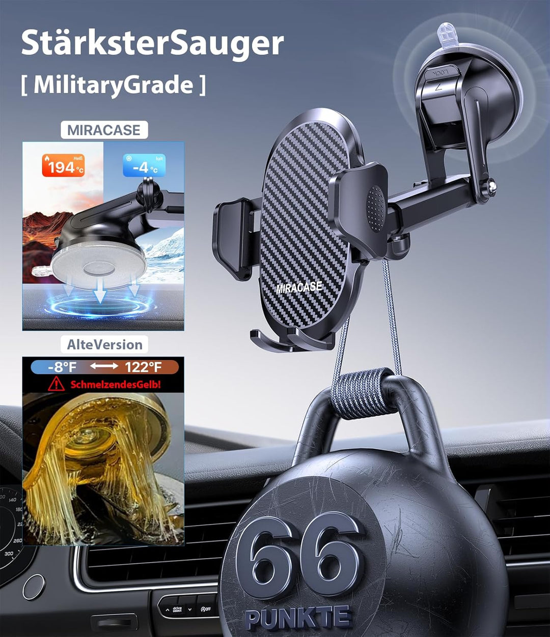 Miracase 2025 Handyhalterung Auto【Upgrade Doppelhaken & Rüttelfester Saugnapf】 4 in 1 Handy Halterun