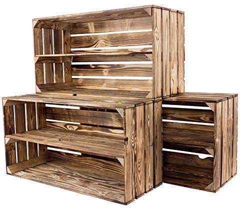 Kontorei® grosses geflammte/verbrannte Schuhregal 68x40x30cm 12er Set Regal Obstkiste Ablage Wandreg