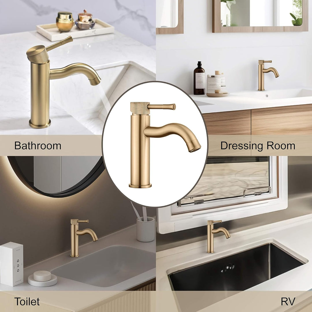 TRYSEA Wasserhahn Bad Gold mit Verlängerung, Strahlregler,Waschtisch Waschtisch,Wasserhähne für Bade