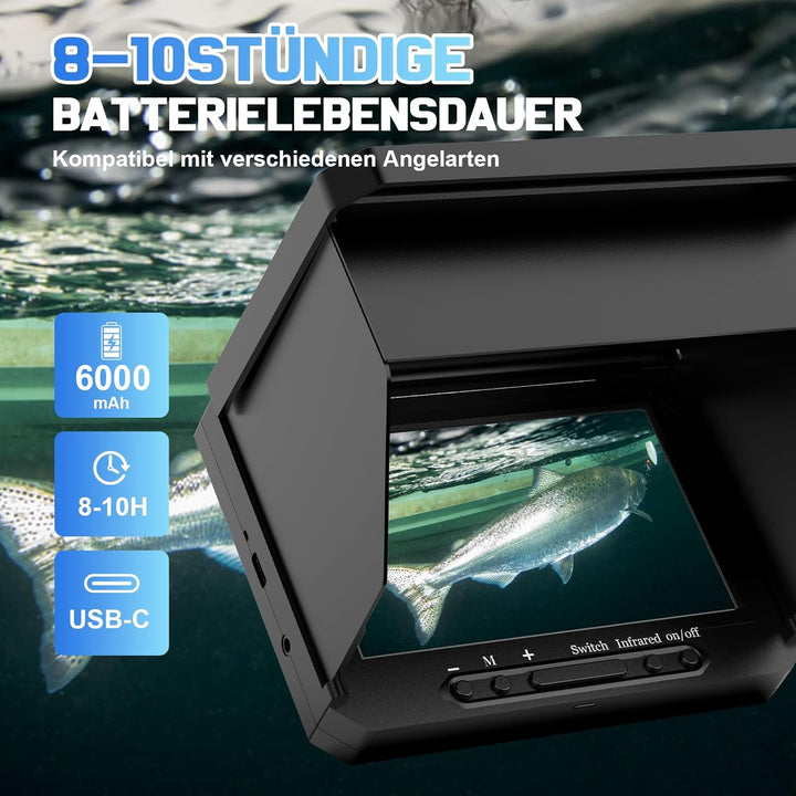 Tragbarer 5 Zoll IPS Fischfinder mit 17 IR LEDs und 20m Kabel - 1080P Angelkamera mit 220° Weitwinke