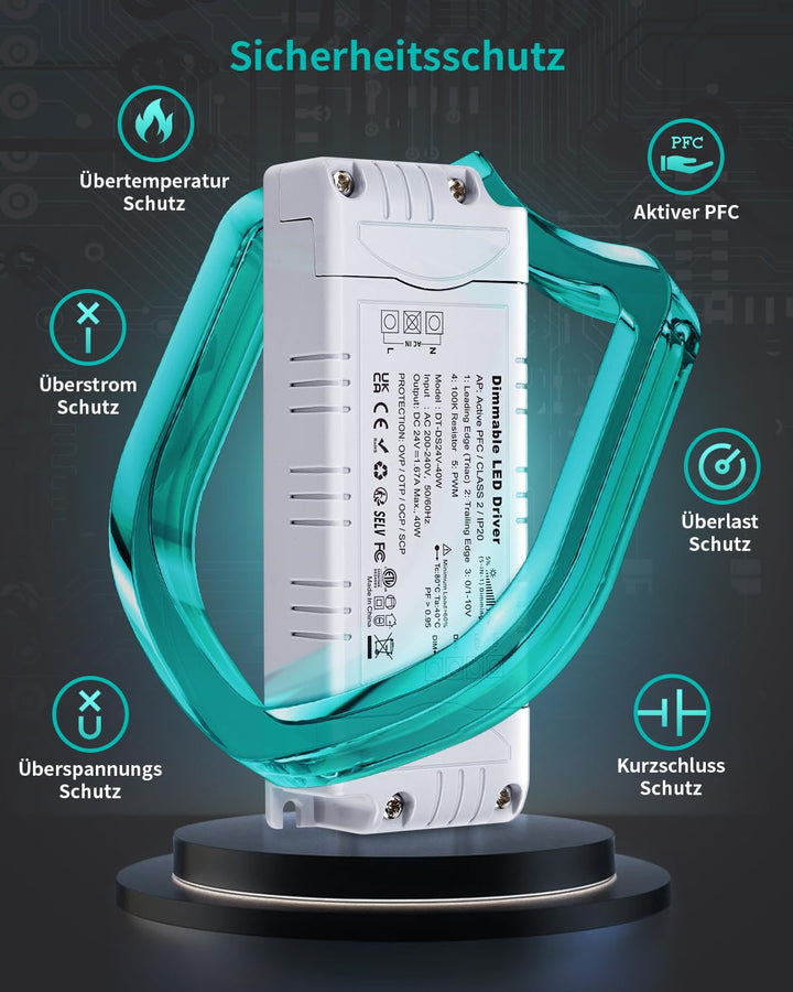 REYLAX LED Trafo 24V 40W Dimmbar Triac & 0/1-10V, 1.67A Dimmbar Netzteil 230V auf 12V DC Treiber Kon