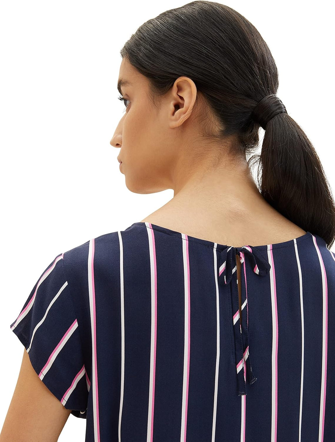 TOM TAILOR Damen Basic Bluse mit V-Ausschnitt 32 32700 - Navy Blouse Stripe, 32 32700 - Navy Blouse