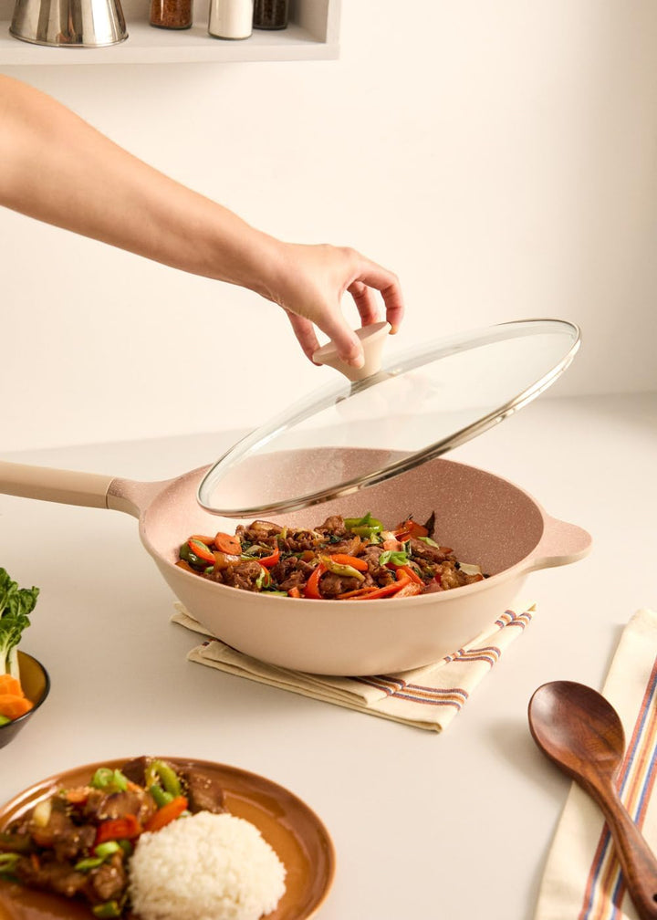 CREATE / WOK STUDIO/Wok aus Aluminiumguss mit Keramikbeschichtung Sand/Für alle Herdarten geeignet,