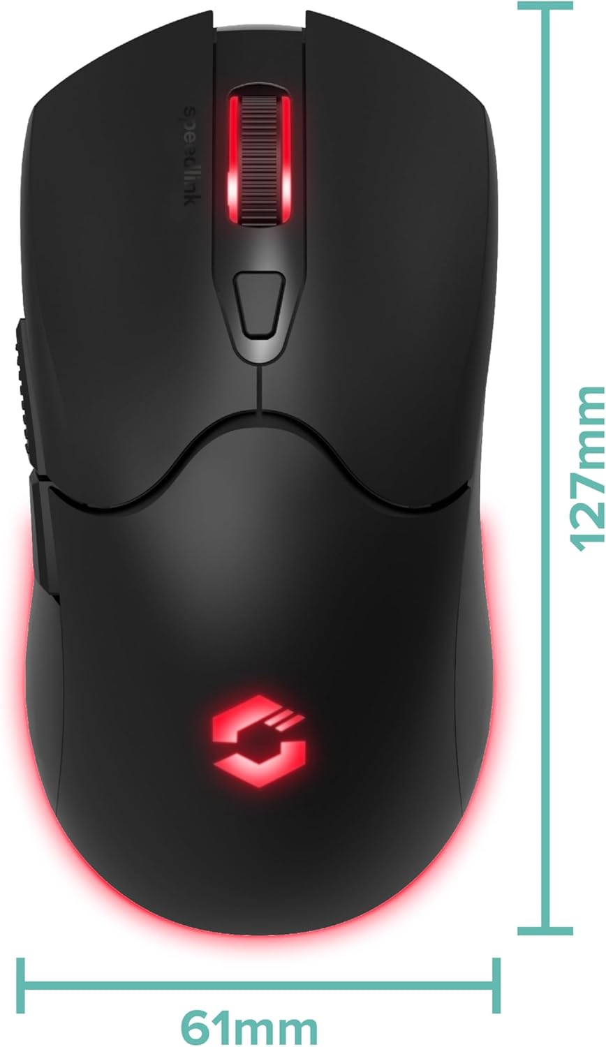 Speedlink Velox - Wireless RGB Gaming Maus kabellos mit Akku wiederaufladbar USB-C, 4800dpi, program