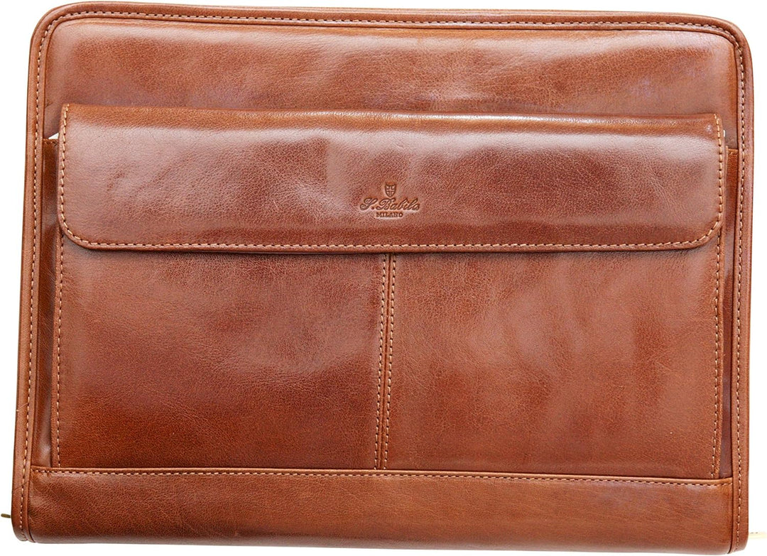 San Babila - Konferenzmappe aus Vollleder mit Reissverschluss & Vordertasche Cognac, Cognac