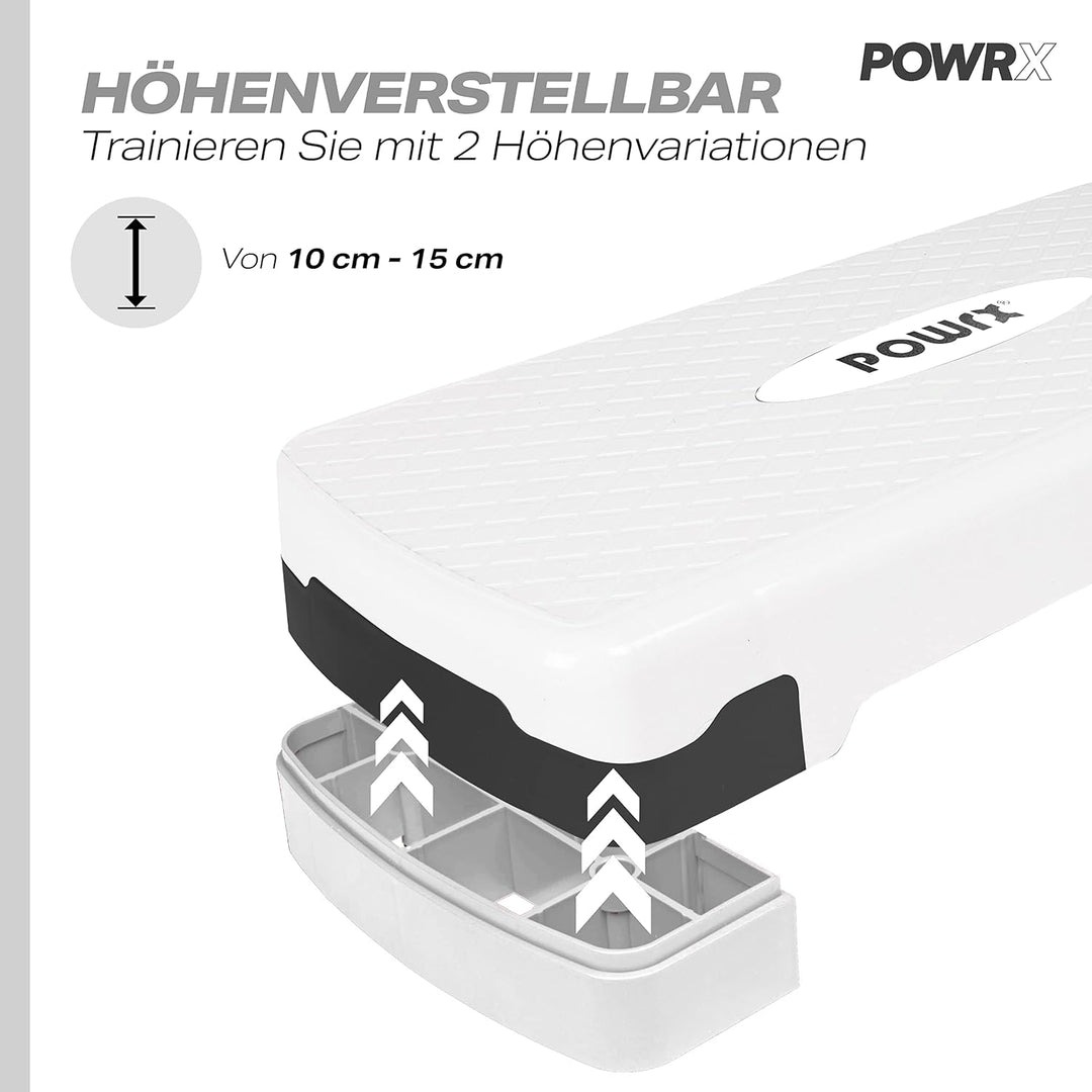 POWRX Steppbrett Fitness höhenverstellbar 10-15cm für Zuhause rutschfest versch. Farben - Stepper, S
