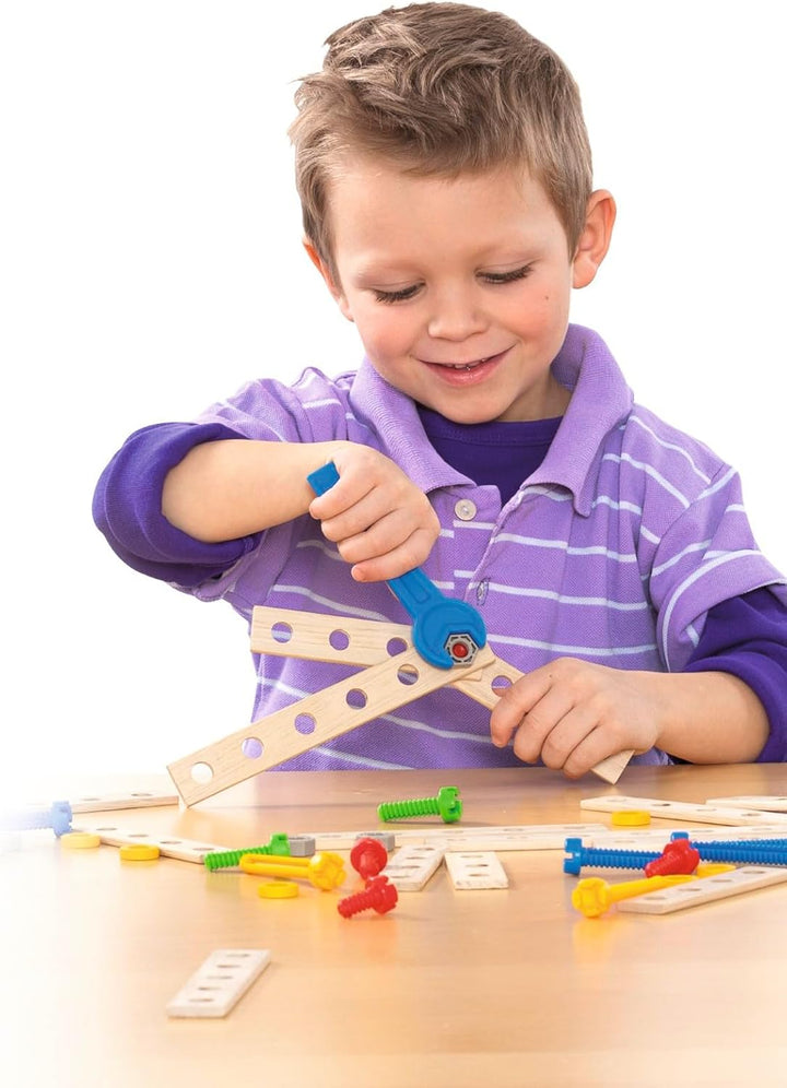 Eichhorn Constructor Kran, vielseitiges Holzspielzeug, 170 Bauteile, 5 Verschiedene Konstruktionen,