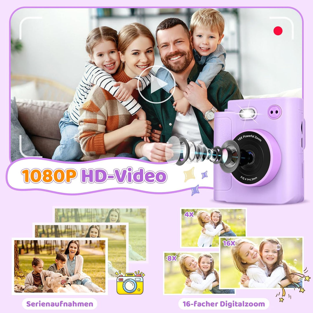Kinderkamera Sofortbildkamera, Ambesty Digitalkamera für Kinder mit Druckpapier 32G TF Karte, 2,4 Zo