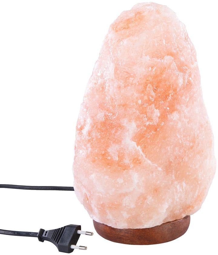 Lunartec Salzsteinlampe gross: Grosse Salzkristall-Lampe mit Echtholzständer, LED-Leuchtmittel, 5-7