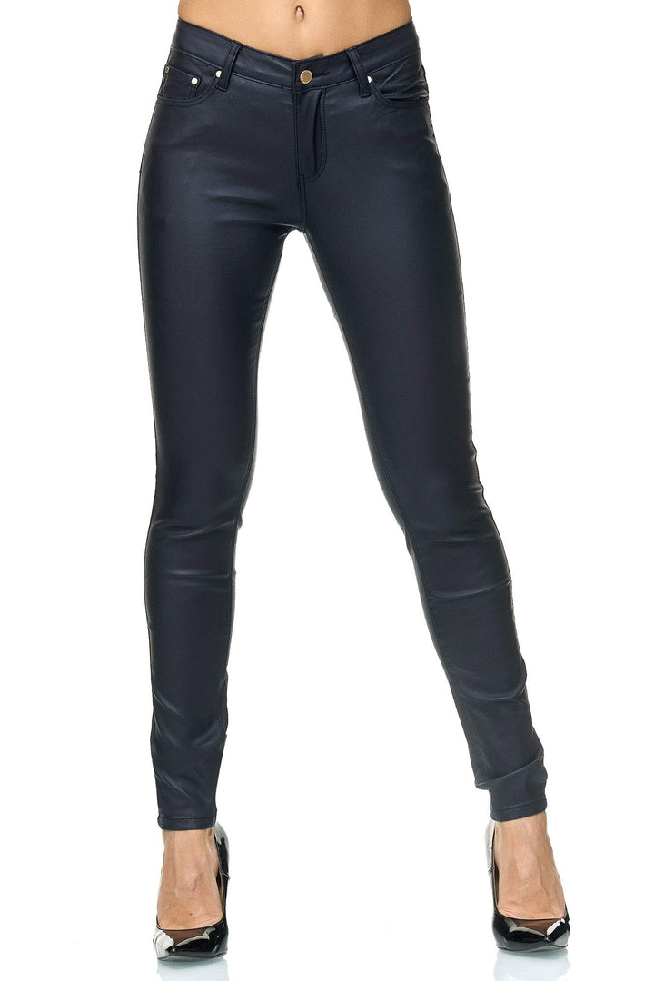 Elara Damen Hose Kunstleder Push Up Effekt Chunkyrayan 34 Slim Dunkelblau Fällt Eine Nummer Kleiner