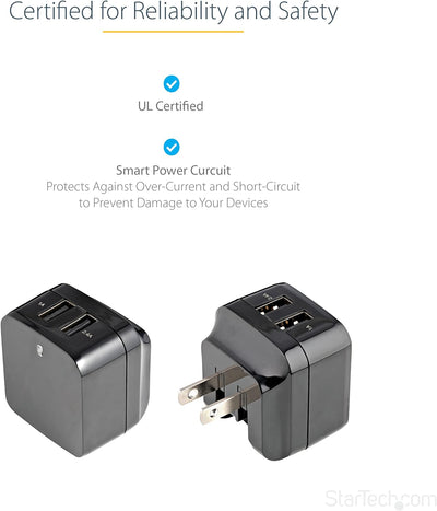 StarTech.com 2 Port USB Ladegerät / Netzteil, 2-fach Ladestecker 17 Watt / 3.4 Amp, Dual Reiseladege