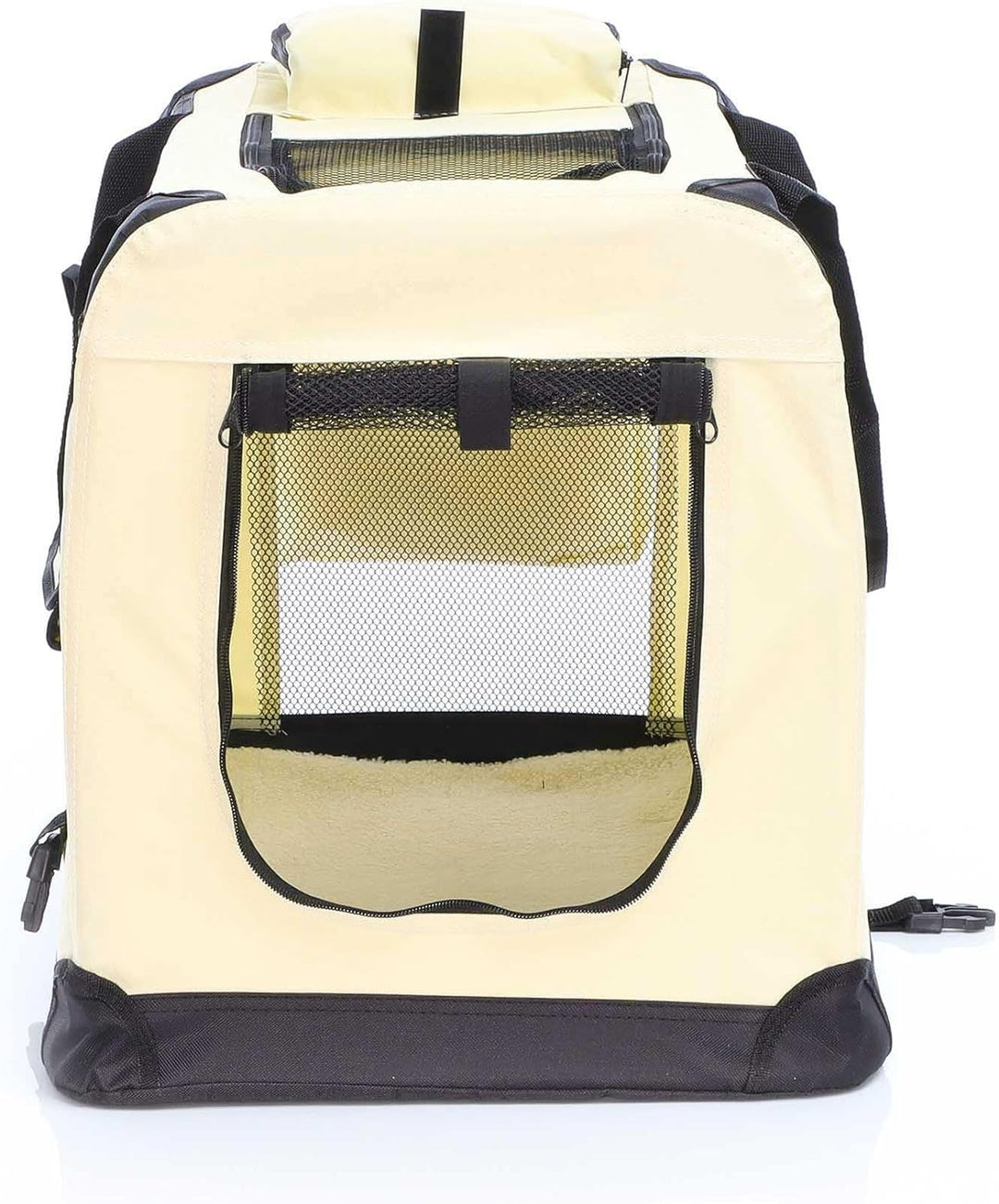 Fudajo Faltbare Transportbox in Beige für Haustiere, Grösse M (60x42x44cm), Tragegriff, Liegedecke