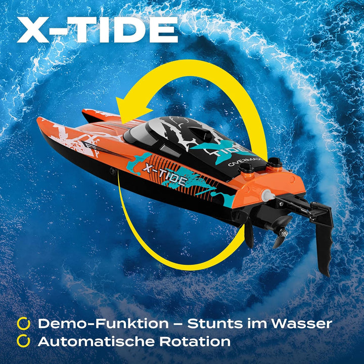 Overmax X-Tide Ferngesteuertes RC-Speedboat Rennboot mit LED 25 km/h 1200 mAh Akkus 34 Minuten Spass
