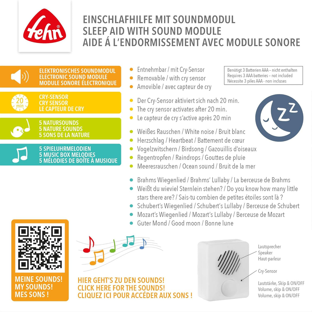 Fehn Einschlafhilfe Capybara Clara – Kuscheltier – Soundmodul &amp; Cry-Sensor | Spieluhr mit entnehmbar