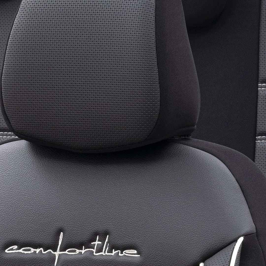 Universelle Leder/Stoff Sitzbezüge 'Comfortline' Schwarz/Grau + Weisses Rand - 11-Teilig- - kompatib