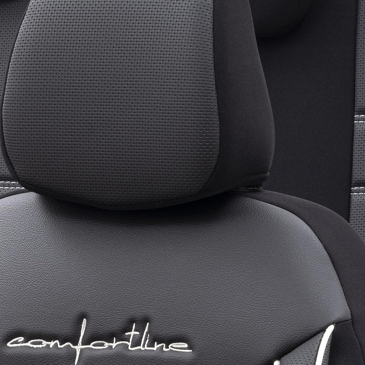 Universelle Leder/Stoff Sitzbezüge 'Comfortline' Schwarz/Grau + Weisses Rand - 11-Teilig- - kompatib