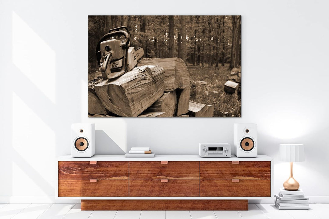 deyoli Holzfällercamp Format: 80x60 Effekt: Sepia als Leinwandbild, Motiv fertig gerahmt auf Echthol